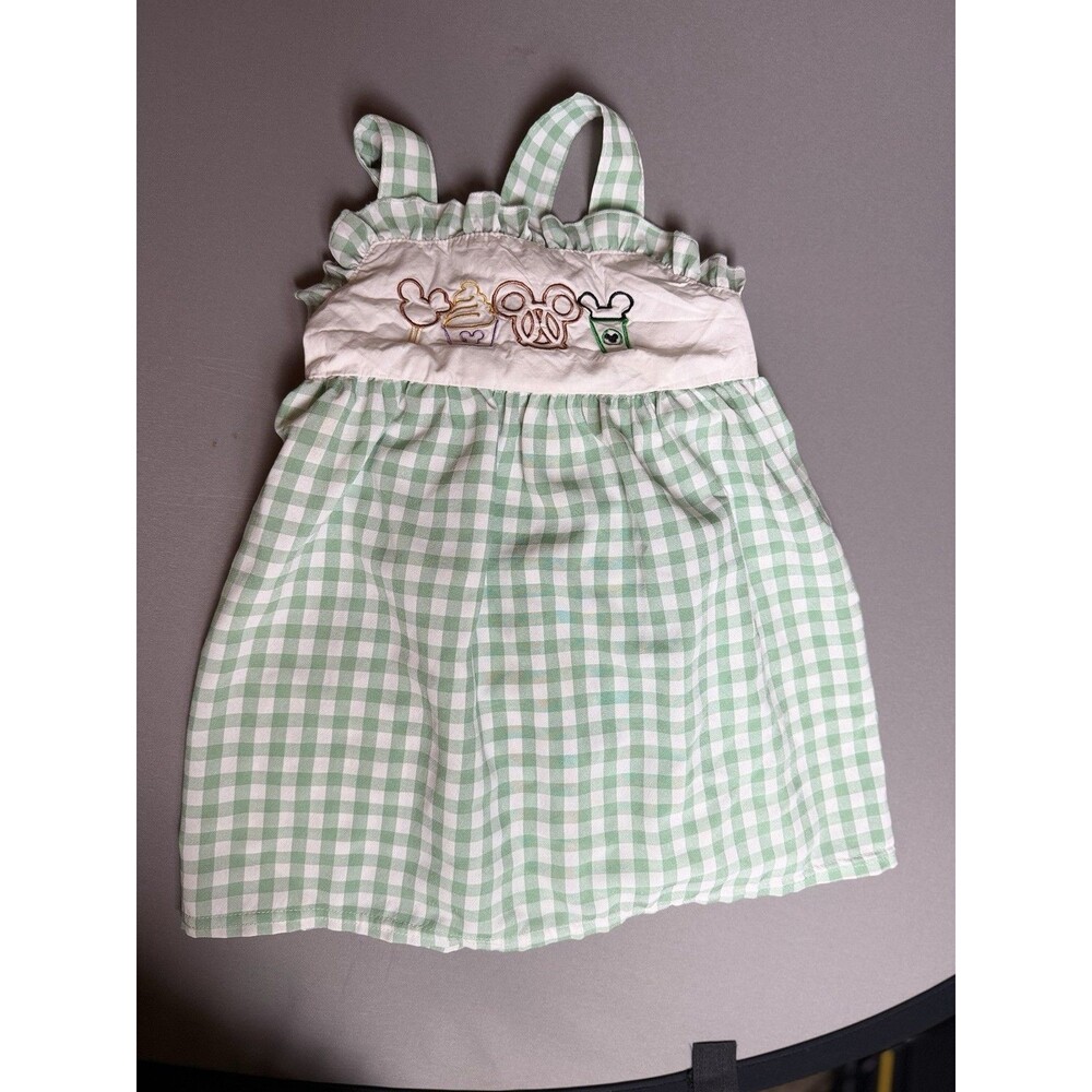 Girls Disney Snack Embroidered Gingham Dress Size 3XL (Fits 2T/3T) Green Cotton - Picture 13 of 14